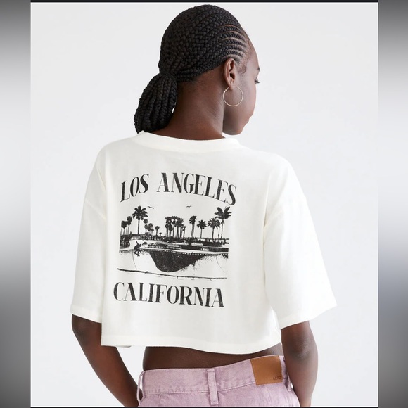 NWT AEROPOSTALE BOYFRIEND LA CALI CROPPED TEE SMALL OVERSIZED - Picture 1 of 2